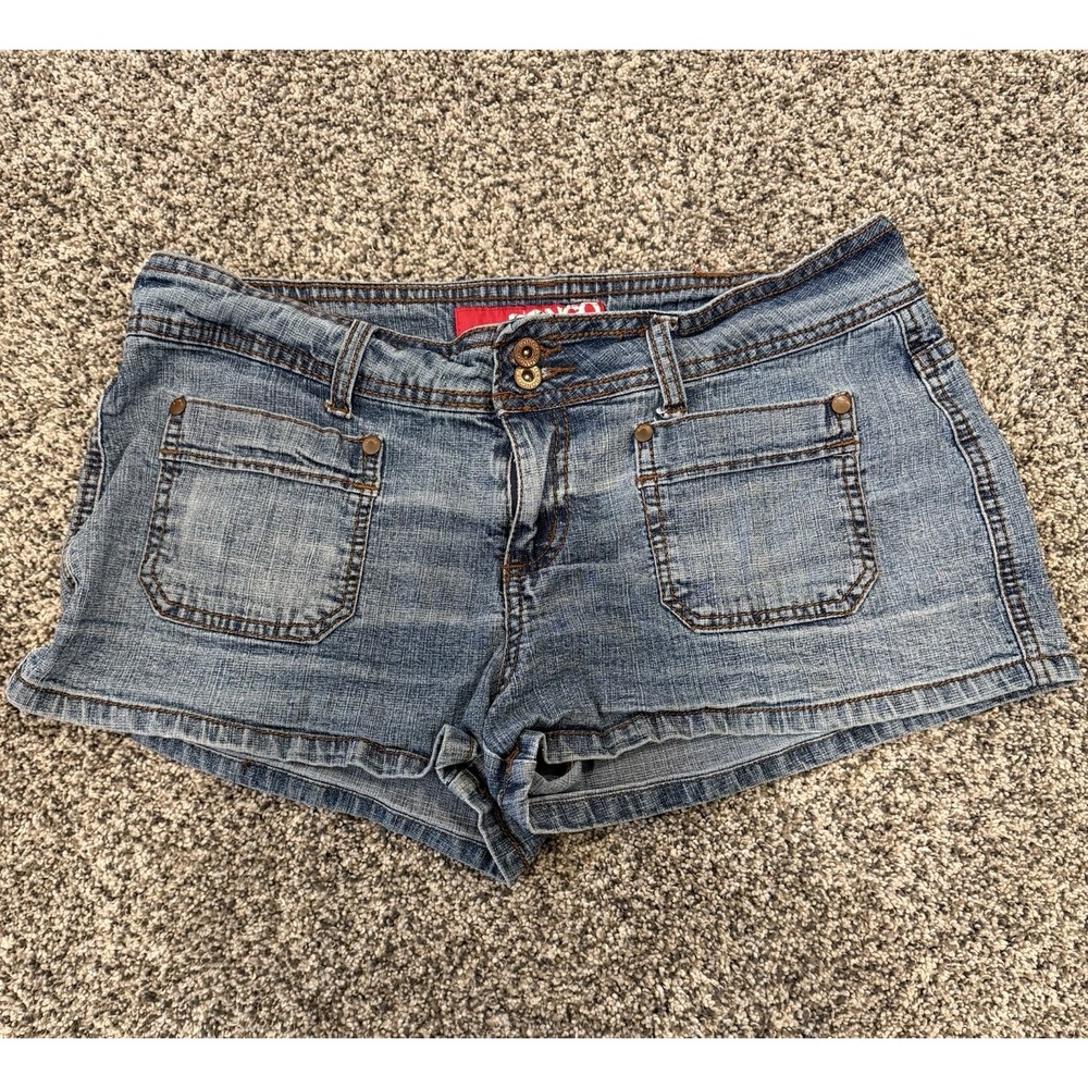 Y2K Denim BONGO Micro Mini Denim Shorts Low Rise Size 11 Back Flap Pockets